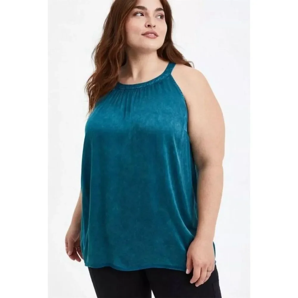 Torrid Women's Plus Teal Halter Pleat Tank Top Sleeveless Casual Blue Size 2X - Picture 3 of 4